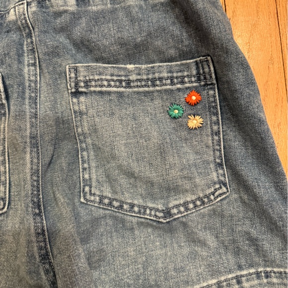 Aerie Denim Overall Romper Floral Embroidered Pocket Size Small - Picture 3 of 5